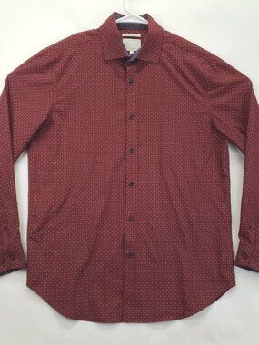 Con.Struct Shirt Mens Medium Burgundy Stretch Slim Fit Flip Cuffs Button-Up